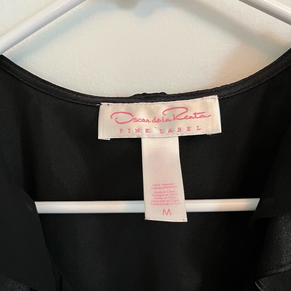 Oscar De La Renta Black Ruffle Neck Pink Label Top Pijama SZ  Medium - Picture 3 of 9